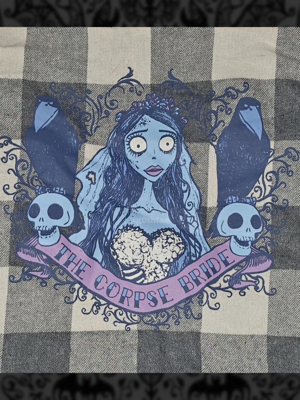 Emily "The Corpse Bride" Graphic Flannel Top NWOT - Blue, Grey, White & Purple